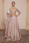 Buy_Arpita Mehta_Pink Blouse Net Embroidery Zardozi Sweetheart Mirror Stripe Bridal Lehenga Set _at_Aza_Fashions