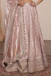 Arpita Mehta_Pink Blouse Net Embroidery Zardozi Sweetheart Mirror Stripe Bridal Lehenga Set _Online_at_Aza_Fashions