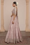 Buy_Arpita Mehta_Pink Blouse Net Embroidery Zardozi Sweetheart Mirror Stripe Bridal Lehenga Set _Online_at_Aza_Fashions