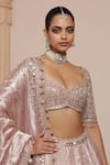 Arpita Mehta_Pink Blouse Net Embroidery Zardozi Sweetheart Mirror Stripe Bridal Lehenga Set _at_Aza_Fashions