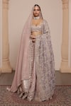 Buy_Arpita Mehta_Pink Blouse Net Embroidery Zardozi Mirror Stripe Pattern Bridal Lehenga Set _at_Aza_Fashions