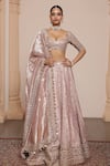 Shop_Arpita Mehta_Pink Blouse Net Embroidery Zardozi Mirror Stripe Pattern Bridal Lehenga Set _at_Aza_Fashions