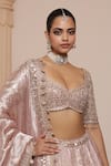 Buy_Arpita Mehta_Pink Blouse Net Embroidery Zardozi Mirror Stripe Pattern Bridal Lehenga Set _Online_at_Aza_Fashions