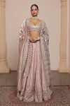 Arpita Mehta_Pink Blouse Net Embroidery Zardozi Mirror Stripe Pattern Bridal Lehenga Set _at_Aza_Fashions