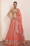 Buy_Arpita Mehta_Coral Blouse And Dupatta Georgette Embroidery Zardozi Bridal Lehenga Set _at_Aza_Fashions