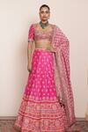 Buy_Arpita Mehta_Pink Blouse And Lehenga Raw Silk Embroidery Mirror Floral Thread Bridal Set _at_Aza_Fashions