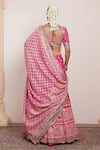 Shop_Arpita Mehta_Pink Blouse And Lehenga Raw Silk Embroidery Mirror Floral Thread Bridal Set _at_Aza_Fashions