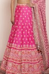 Arpita Mehta_Pink Blouse And Lehenga Raw Silk Embroidery Mirror Floral Thread Bridal Set _Online_at_Aza_Fashions