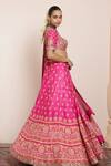 Shop_Arpita Mehta_Pink Blouse And Lehenga Raw Silk Embroidery Mirror Floral Thread Bridal Set _Online_at_Aza_Fashions