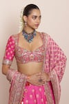 Arpita Mehta_Pink Blouse And Lehenga Raw Silk Embroidery Mirror Floral Thread Bridal Set _at_Aza_Fashions