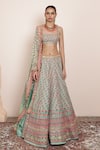 Buy_Arpita Mehta_Blue Blouse And Lehenga Raw Silk Embellished Pattern Set With Bandhini Dupatta _at_Aza_Fashions