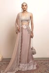 Buy_Arpita Mehta_Pink Blouse And Pallu Net Embroidered Mirrorwork Embellished Hem Godet Saree Set _at_Aza_Fashions