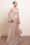 Buy_Arpita Mehta_Pink Blouse And Pallu Net Embroidered Mirrorwork Embellished Hem Godet Saree Set _Online_at_Aza_Fashions