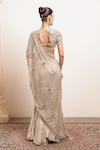 Shop_Arpita Mehta_Rose Gold Blouse And Pallu Net Metallic Mermaid Godet Saree Set With Embellished _at_Aza_Fashions