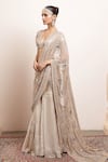 Arpita Mehta_Rose Gold Blouse And Pallu Net Metallic Mermaid Godet Saree Set With Embellished _Online_at_Aza_Fashions