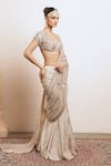 Buy_Arpita Mehta_Rose Gold Blouse And Pallu Net Metallic Mermaid Godet Saree Set With Embellished _Online_at_Aza_Fashions