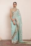 Buy_Arpita Mehta_Sky Blue Blouse Georgette Embellished Butti Pattern Saree With Embroidered _at_Aza_Fashions