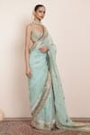 Arpita Mehta_Sky Blue Blouse Georgette Embellished Butti Pattern Saree With Embroidered _Online_at_Aza_Fashions