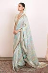 Arpita Mehta_Blue Blouse Georgette Embellished Leaf Butti Pattern Saree With Embroidered _Online_at_Aza_Fashions