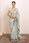 Buy_Arpita Mehta_Blue Blouse Georgette Embellished Leaf Butti Pattern Saree With Embroidered _Online_at_Aza_Fashions