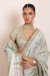 Shop_Arpita Mehta_Blue Blouse Georgette Embellished Leaf Butti Pattern Saree With Embroidered _Online_at_Aza_Fashions