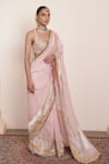 Shop_Arpita Mehta_Pink Blouse Georgette Embellished Kiran Pastel Butti Saree With Embroidered _at_Aza_Fashions