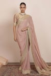 Buy_Arpita Mehta_Pink Blouse Banarsi Embroidered Mirrorwork Round Bandhani Pattern Saree With _at_Aza_Fashions