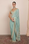 Buy_Arpita Mehta_Blue Blouse Raw Silk Embroidered Mirrorwork Bandhani Pattern Saree With _at_Aza_Fashions