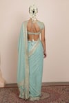 Shop_Arpita Mehta_Blue Blouse Raw Silk Embroidered Mirrorwork Bandhani Pattern Saree With _at_Aza_Fashions