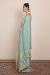 Buy_Arpita Mehta_Blue Blouse Raw Silk Embroidered Mirrorwork Bandhani Pattern Saree With _Online_at_Aza_Fashions