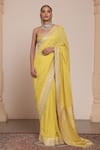 Buy_Arpita Mehta_Yellow Blouse Net Embroidered Mirrorwork Bandhani Saree With Tassel Embellished _at_Aza_Fashions