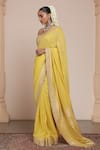 Buy_Arpita Mehta_Yellow Blouse Net Embroidered Mirrorwork Bandhani Saree With Tassel Embellished _Online_at_Aza_Fashions