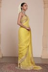 Shop_Arpita Mehta_Yellow Blouse Net Embroidered Mirrorwork Bandhani Saree With Tassel Embellished _Online_at_Aza_Fashions