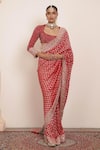 Buy_Arpita Mehta_Red Blouse And Saree Georgette Embellished Zari Scoop Woven Bandhani With _at_Aza_Fashions