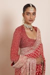 Shop_Arpita Mehta_Red Blouse And Saree Georgette Embellished Zari Scoop Woven Bandhani With _Online_at_Aza_Fashions