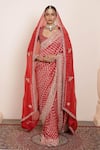 Buy_Arpita Mehta_Red Blouse And Saree Georgette Embellished Zari Scoop Woven Bandhani Set _at_Aza_Fashions