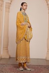 Buy_Arpita Mehta_Yellow Kurta Georgette Embellished Zari Floral Butti Set With Bandhani Dupatta _Online_at_Aza_Fashions