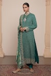 Arpita Mehta_Blue Kurta Georgette Embellished Zari Round Butti Set With Bandhani Dupatta _Online_at_Aza_Fashions