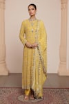 Buy_Arpita Mehta_Yellow Kurta Georgette Embellished Zari Round Floral Vine Set _at_Aza_Fashions