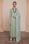 Buy_Arpita Mehta_Blue Kurta Georgette Embellished Zari Round Floral Vine Pattern Set _at_Aza_Fashions