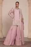 Buy_Arpita Mehta_Pink Kurta Dupion Silk Embellished Zari Floral Butti Bandhani Sharara Set _Online_at_Aza_Fashions