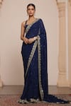 Buy_Arpita Mehta_Blue Georgette Embellished Zari Square Tonal Sequin Saree With Blouse _at_Aza_Fashions