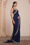 Buy_Arpita Mehta_Blue Georgette Embellished Zari Square Tonal Sequin Saree With Blouse _Online_at_Aza_Fashions