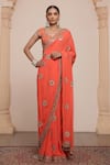 Buy_Arpita Mehta_Orange Saree Georgette Embroidered Mirrorwork Floral Mandala With Blouse _at_Aza_Fashions