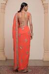 Shop_Arpita Mehta_Orange Saree Georgette Embroidered Mirrorwork Floral Mandala With Blouse _at_Aza_Fashions