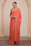 Arpita Mehta_Orange Saree Georgette Embroidered Mirrorwork Floral Mandala With Blouse _Online_at_Aza_Fashions