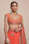 Shop_Arpita Mehta_Orange Saree Georgette Embroidered Mirrorwork Floral Mandala With Blouse _Online_at_Aza_Fashions