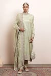 Buy_Arpita Mehta_Green Kurta And Dupatta- Tissue Embroidery Zari Round Placement Churidar Set _at_Aza_Fashions