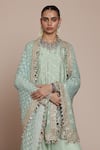 Shop_Arpita Mehta_Blue Kurta Dupion Silk Bandhani Zari Round Neck Pattern Sharara Set _Online_at_Aza_Fashions