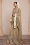 Arpita Mehta_Beige Net Embroidery Floral Square Neck Zari Pre-draped Saree With Blouse _Online_at_Aza_Fashions